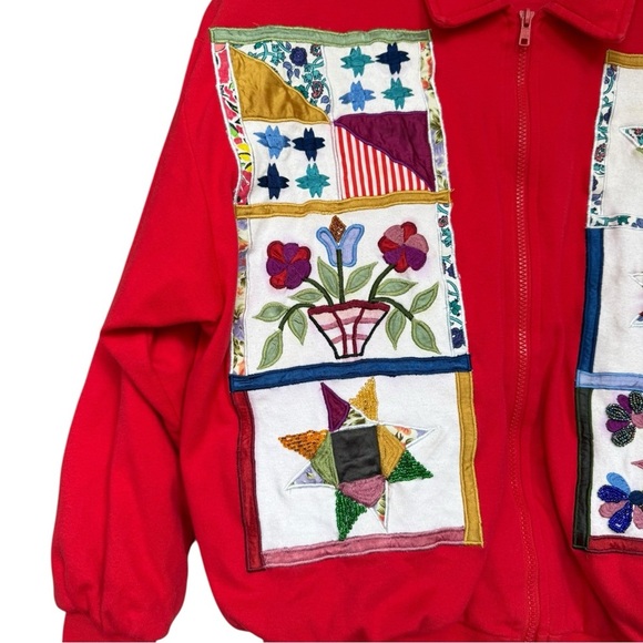 Vintage 90s Quilted Patchwork Sweater Jacket Size Small Red - Picture 4 of 9